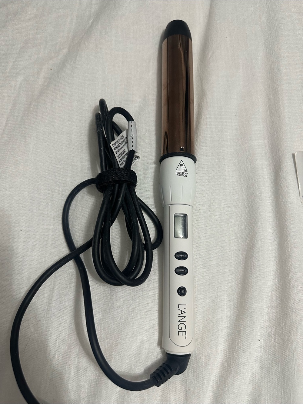 Lange White and Rose Gold Curling Wand with Digital Controls